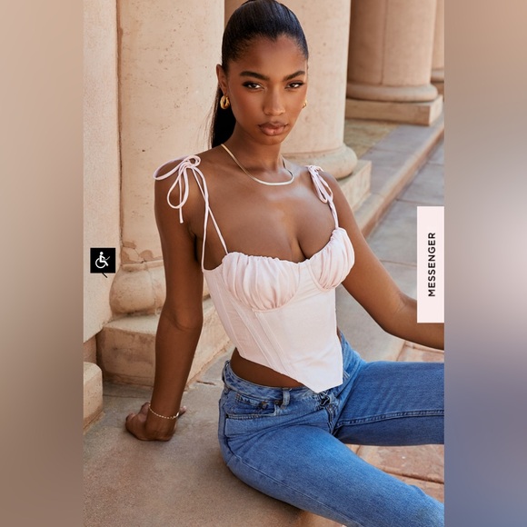 House of Cb     WILLOW
BABY PINK CHIFFON GATHERED BUST CROPPED CORSET - - Picture 4 of 13